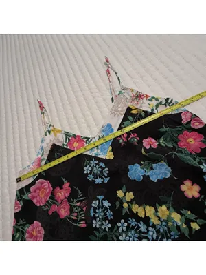 Betsey Johnson Chemise Slip Nightie L Large Black Multi Color Floral Ruffle Hem thumbnail 5
