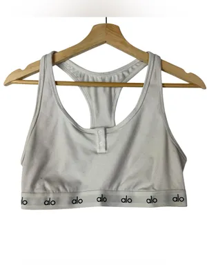 ALO Yoga Cream Icon Ribbed Henley Athletic Bra M thumbnail 2