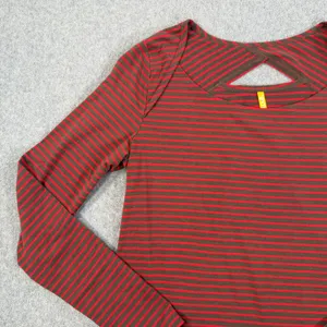 Lole Women's Medium Red Brown Striped Long Sleeve Top Cutout Back Active thumbnail 3