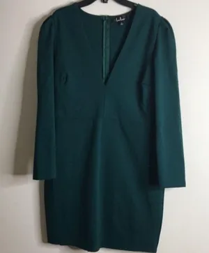 Lulus dark emerald green body-con long sleeve dress size large ladies NWT thumbnail 2