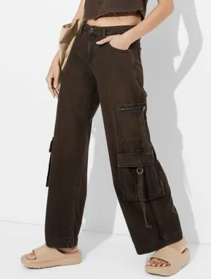 Baggy Pants Wide Leg Cargo Jeans‎ Brown Skate Grunge Streetwear Gorpcore Y2K 90s thumbnail 1