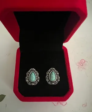 Women’s Stainless Steel Silver Faux Turquoise Stud Earrings thumbnail 1