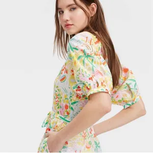 Roller Rabbit x Target Vacation Maxi Dress Tropical Fruit Floral 100% Cotton Med thumbnail 3
