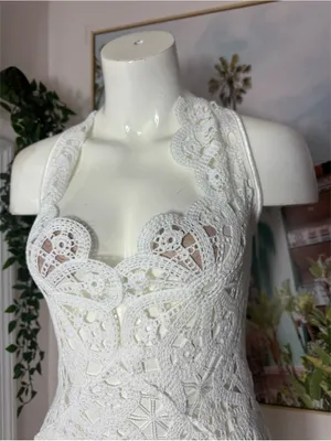 PrettyLittleThing White Flower Crochet Plunge Beach Cover Up Maxi Dress XL NWT thumbnail 6