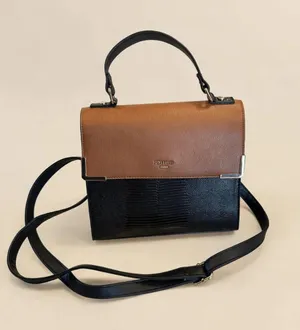Dune London Women's Brown Black Lizard Embossed Leather Handbag Crossbody thumbnail 1