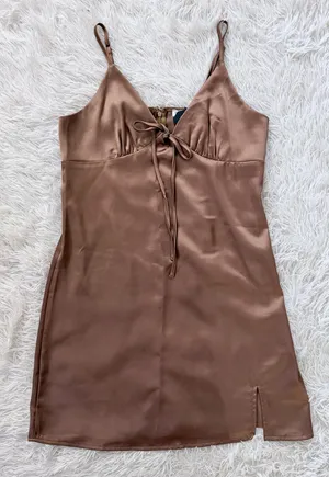 Mimosa Silky Slip Mini Dress In Milk Chocolate Brown Size M - NWT thumbnail 2