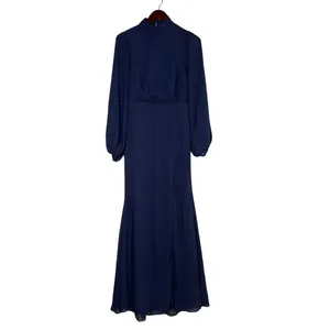 NWT Lulus Graceful Entrance Chiffon Long Sleeve Backless Maxi Dress M Navy Blue thumbnail 2