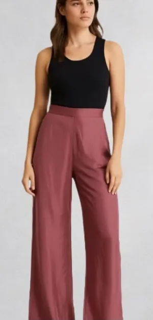 Athleta Calm Cool Wide Leg Satin Pants S Mauve Rose Cupro thumbnail 1