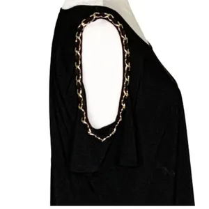 Coco Bianco Top Black Cold Shoulder Gold Chain Strap Detail Top Size Medium NEW thumbnail 6