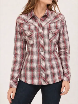Ariat Women's L Cher Plaid Snap Western Shirt Studded Red Gray NWT thumbnail 1