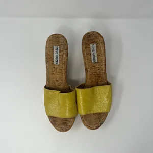 Steve Madden Surg Women Yellow Leather Cork Platform Wedge Sandals‎ Heels 9M thumbnail 3