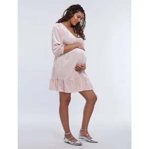 Motherhood Maternity Crushed Velvet Empire Waist Dress Lotus Pink‎ Boho XL New thumbnail 3