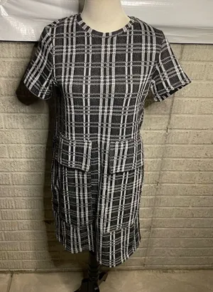 Zara Trafaluc Womens Black White Plaid Jacquard Check‎ Shift Dress Size Medium thumbnail 1