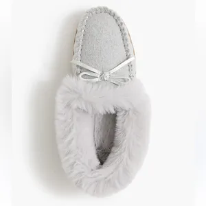 NWT J.Crew womens faux shearling grey moccasin slipper size 8 sold out! thumbnail 2