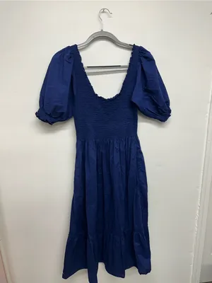 Hill House The Louisa Nap Dress Cobalt Blue Smocked Puff-Sleeve Midi Dress - M thumbnail 11