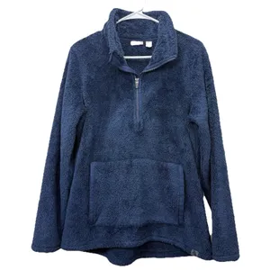 LL Bean Blue 1/4 Zip Sherpa Fleece Pullover Pockets Fuzzy Size‎ MEDIUM thumbnail 2
