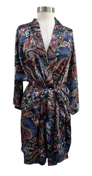 Source Unknown Vintage Satin Paisley Robe Nightgown Long Sleeve Lounge Wear‎ Size M thumbnail 1