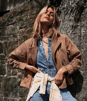 Free People Remi Brown Neutral Cord‎ Dolman Sleeve Utility Short Jacket Sz XS thumbnail 1