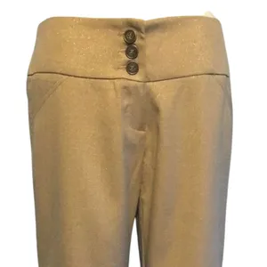 Cache Crop Gold Metallic Pant 3" Wide Waist Self Belt Stretch New $118 NWT Sz 6 thumbnail 4
