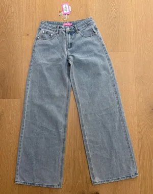Edikted Baggy Jeans Low Rise Embroidered Barbie Size XS Blue Pink thumbnail 1