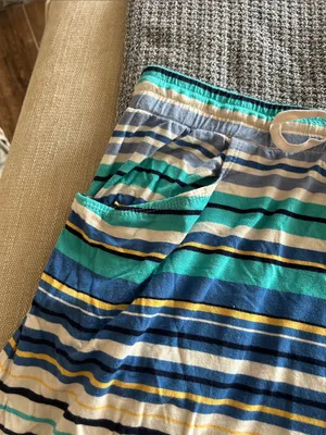 Max Studio Tie Waist Stripe Midi Skirt in Blue, Teal, Navy & Cream | Size Large thumbnail 4