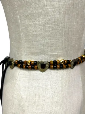 Vintage Beaded Leather Wrap Tie Belt Hearts Western Boho Waist Belt thumbnail 5