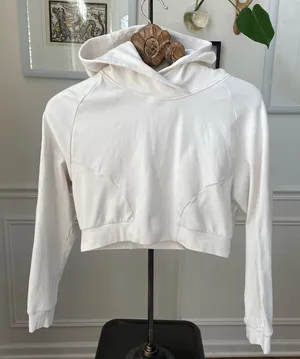 Alphalete Cropped White Hoodie Sweatshirt Logo s thumbnail 1