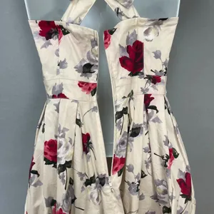 Hell Bunny Eloise‎ Mini Dress Rose Print Cream Bow Adjustable Straps Sz XS Retro thumbnail 12