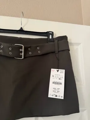 BNWT Zara Dark Khaki Belted Skirt thumbnail 6