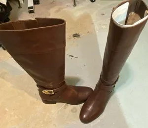 Michael Kors Women's Brown Leather Riding Boots Size 7 Knee High Zip thumbnail 1