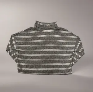 🌬️ Caution To The Wind Gray w/ White Stripes Turtleneck Top thumbnail 6
