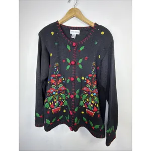 Victoria Harbour medium Embroidered Christmas Sweater Cardigan Sequin vintage thumbnail 5
