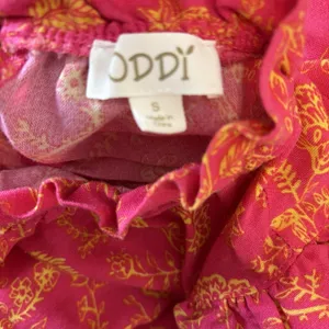 Oddi Small Rayon Blouse Ruffle Sleeve High‎ Neck Pink Orange Floral Feminine thumbnail 7