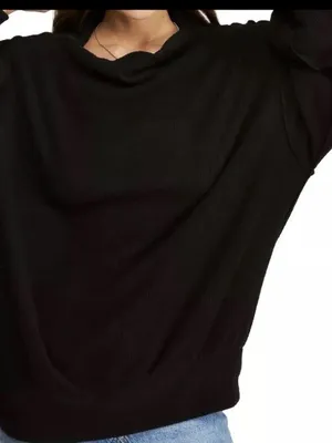 We The Free Sweater Pullover Ribbed Seamed Black Size medium Long Sleeve OS thumbnail 2