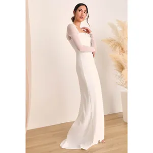 NWT Lulus Lovingly Yours White Mesh Long Sleeve Maxi Dress Wedding Bridal Sz XXS thumbnail 3
