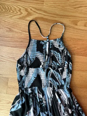 Free People Intimately Tropical Floral Smocked Halter Maxi Dress Black Blue S thumbnail 9