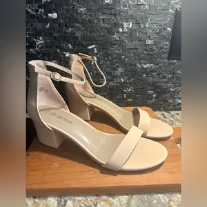 Dream Paris Size 10 Nude Open Tor Pump Ankle Strap Chunky Heel Sandal thumbnail 2