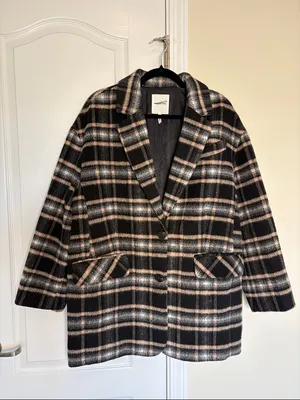 Avec Les Filles plaid shawl coat, size Small. Brown and black. Wool blend thumbnail 2