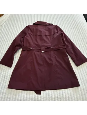 London Fog Burgundy Belted Collared Trench Coat Sz L Large Missing The Hood thumbnail 9