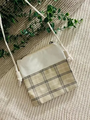 Cottagecore Cream Plaid Multi Piece Tote Set Canvas Buckle Bag thumbnail 5