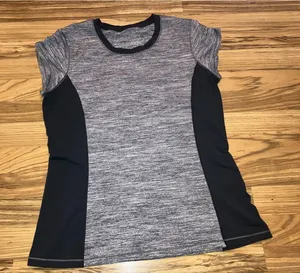 Lululemon Time To Sweat Short Sleeve Top Colorblock‎ Yoga Space Gray Black S/M thumbnail 1