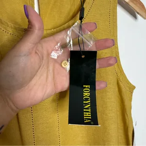 NWT For Cynthia Linen Blend Asymmetrical Yellow‎ Sleeveless Dress Small Flowy thumbnail 6