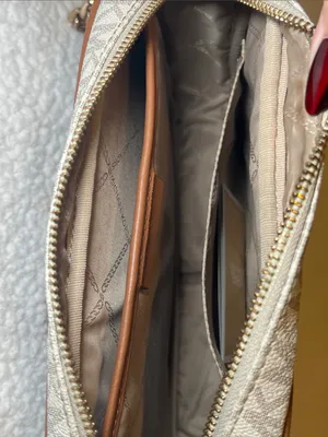 Michael Kors East West Logo Crossbody in Vanilla and Brown Trim thumbnail 7