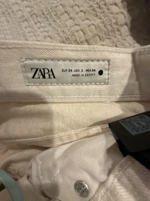 Zara Straight Leg White Denim Jeans thumbnail 5