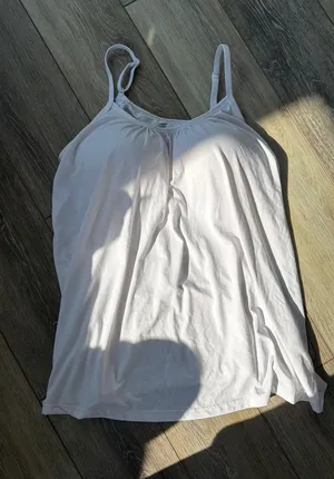White flowy tank top with built in bra Size L thumbnail 1