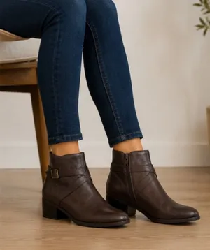 London Fog Faux Leather Women's Brown Ankle Boots with Side Zip thumbnail 1