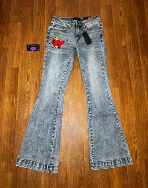 Ed Hardy Blue Wash Flared Jeans  thumbnail 1