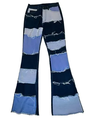 Retro 70’s vibe patchwork look high rise stretchy flared leg jeans! New! thumbnail 1