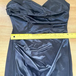 Promgirl Black Satin Strapless Long V-Neck Leg Slit Evening Dress M thumbnail 9