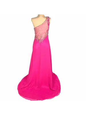 NWT Envious Couture Jeweled One Shoulder Formal Prom Gown 8 Barbiecore Pageant thumbnail 3